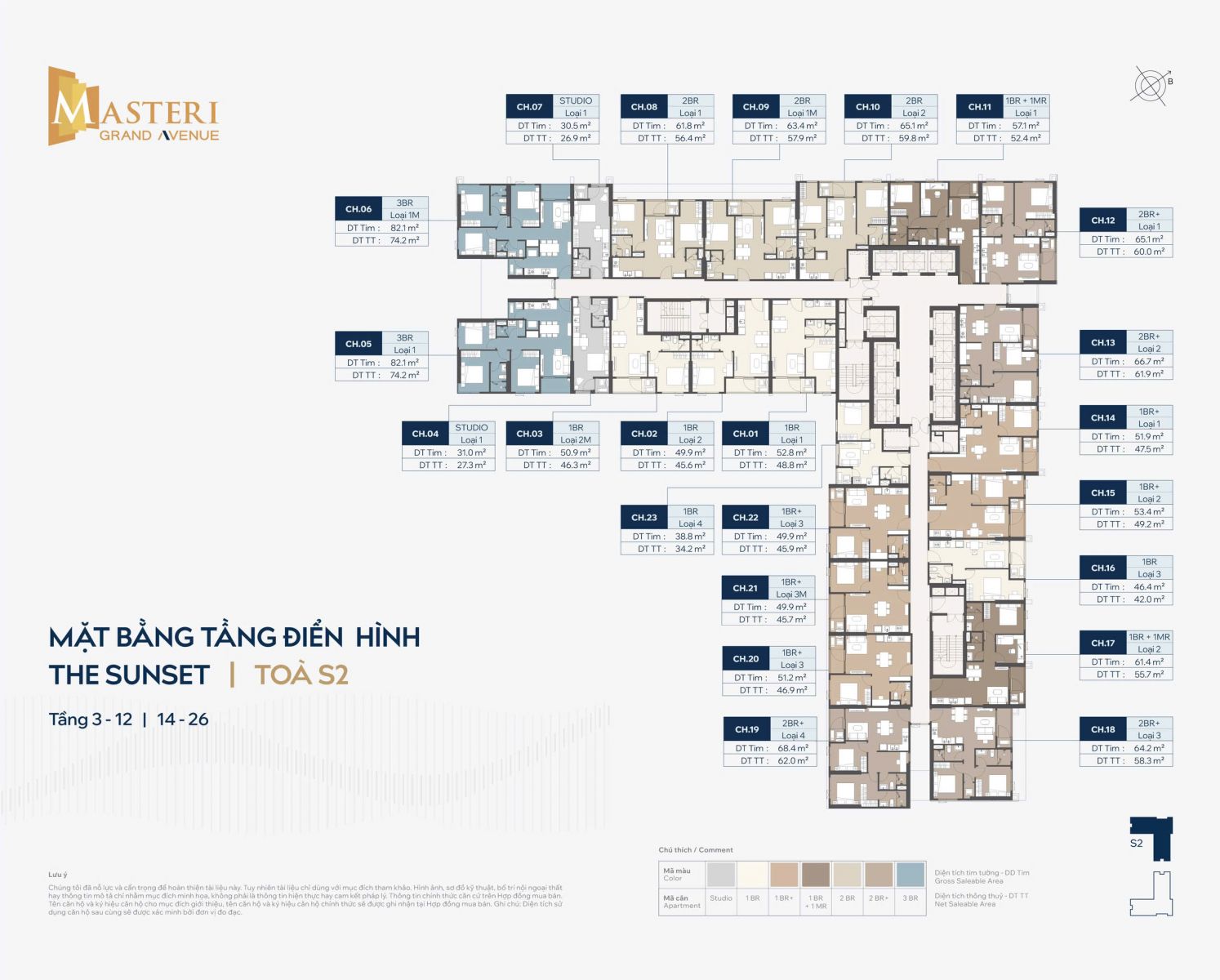 mặt bằng tòa S2 chung cư Masteri Grand Avenue